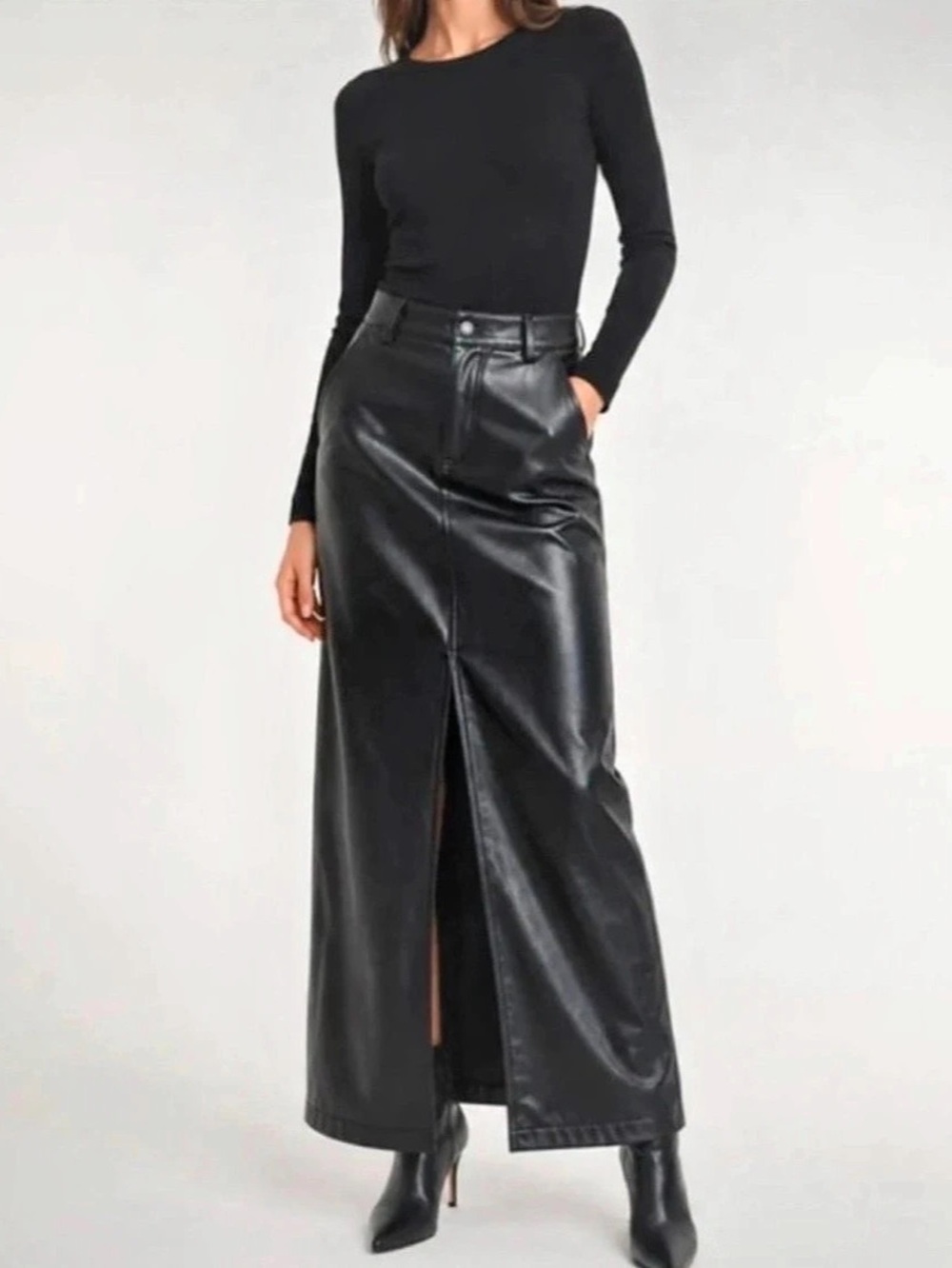 Avec Les Filles Faux Leather Maxi Skirt Black XS NWT